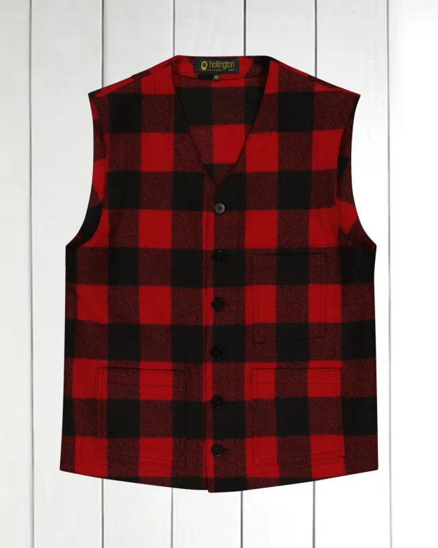 HOLLINGTON gilet drap de laine carreaux rouge noir