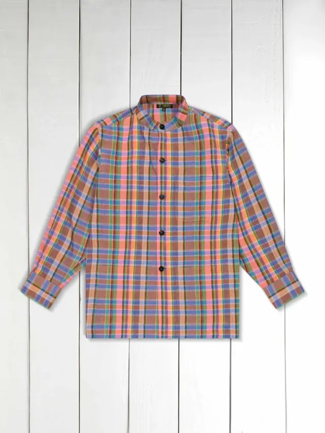 Hollington surchemise col mao toile lin tartan été