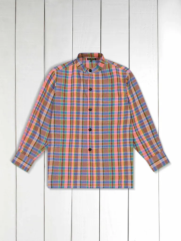 Hollington surchemise col mao toile lin tartan été