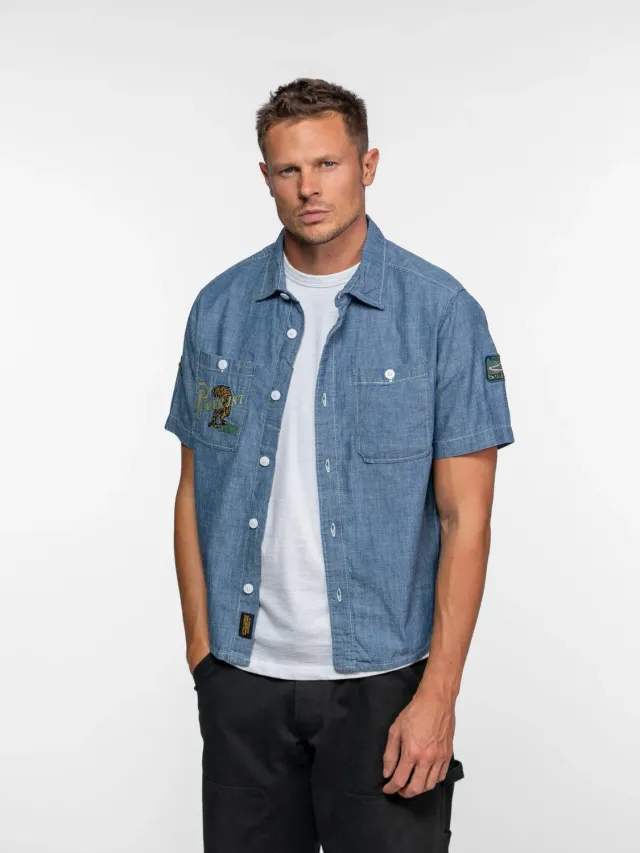 Daytona Peyote chemise homme medium blue chambray boxy