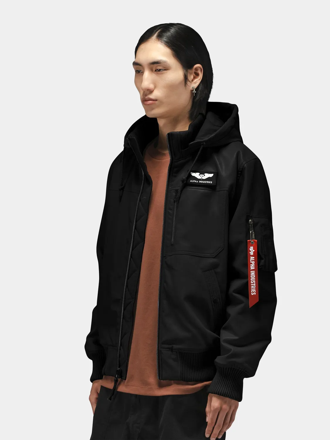 Alpha Industries Flight blouson simili cuir noir à capuche