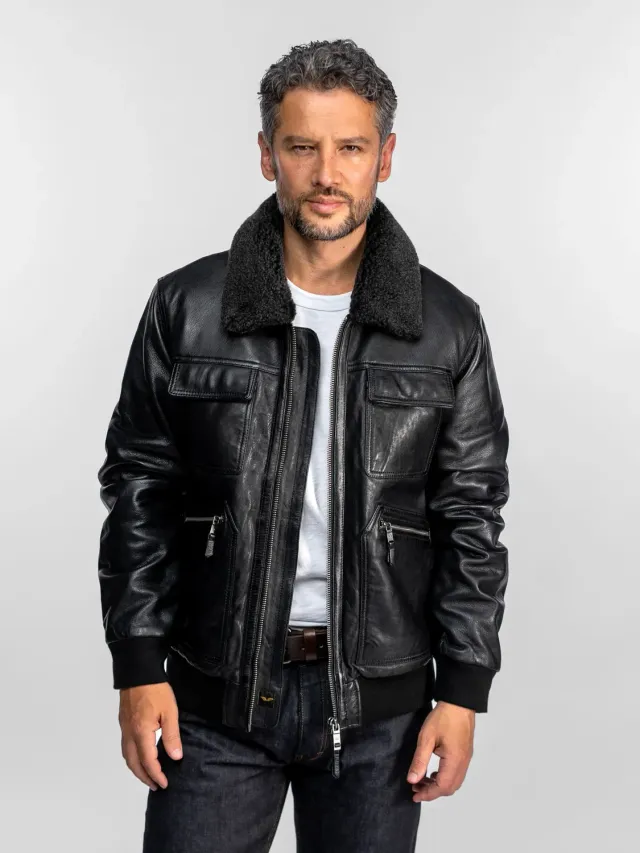 Daytona Boaz blouson aviateur homme noir mouton