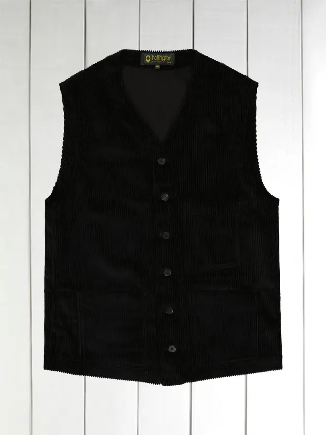 Hollington Wool-Corduroy gilet velours noir poches plaquées