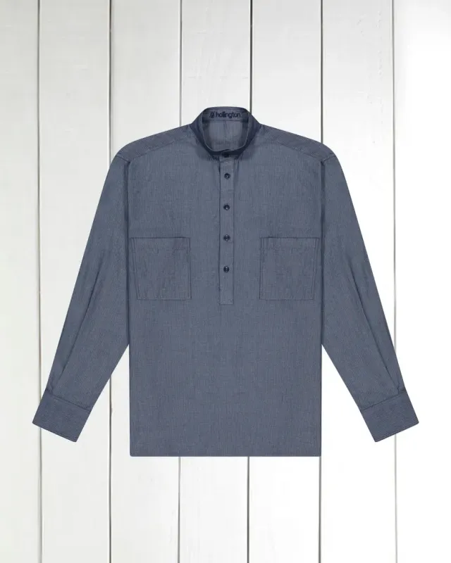HOLLINGTON chemise col mao chevron denim homme
