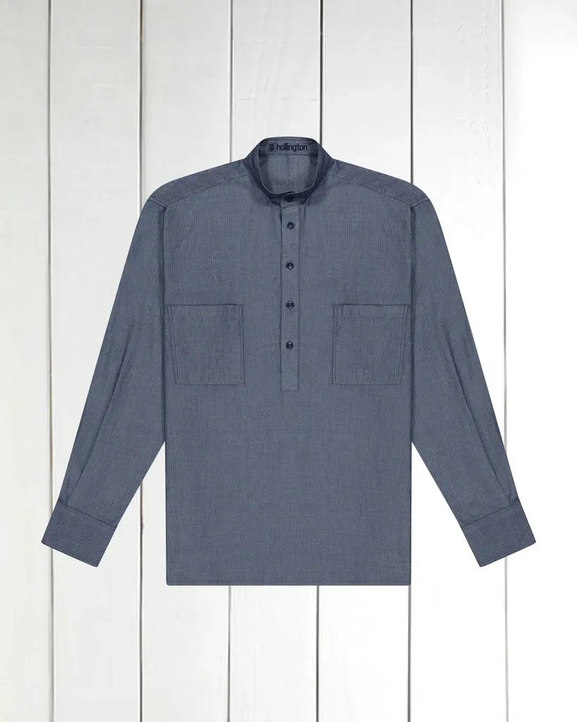 HOLLINGTON chemise col mao chevron denim homme