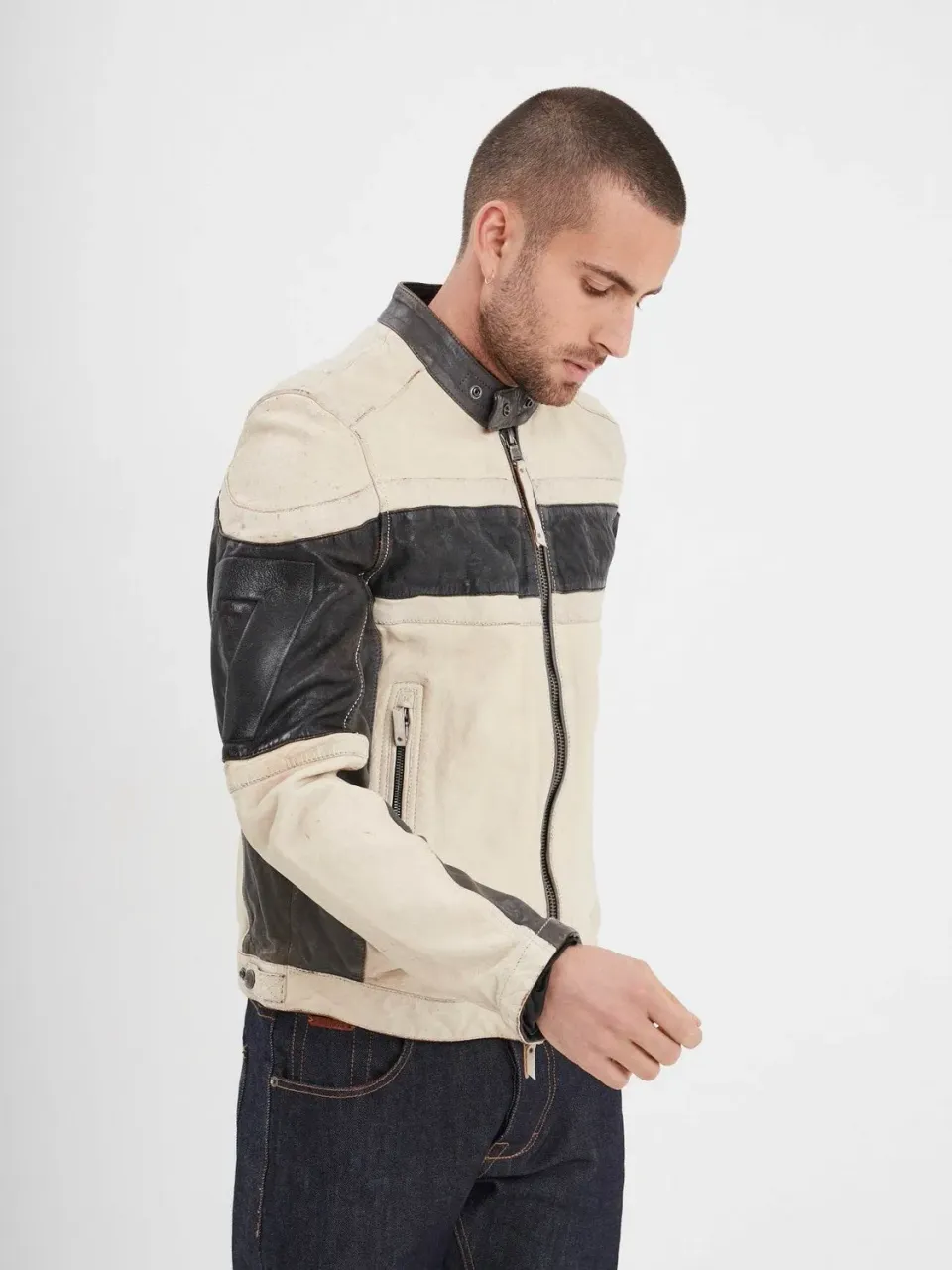 DAYTONA Borges blouson moto cuir blanc patiné