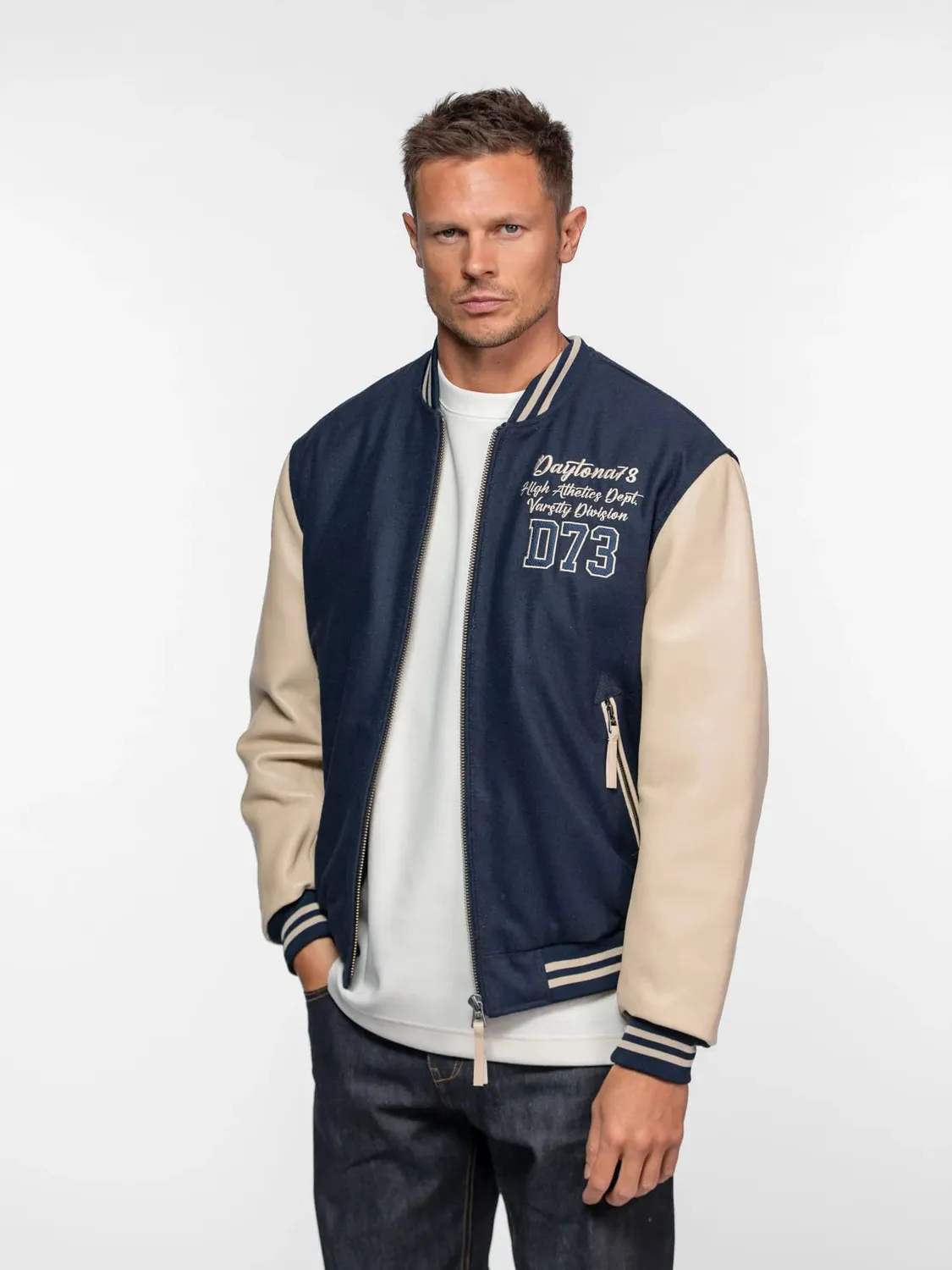 DAYTONA Ethier bomber universitaire homme laine cuir