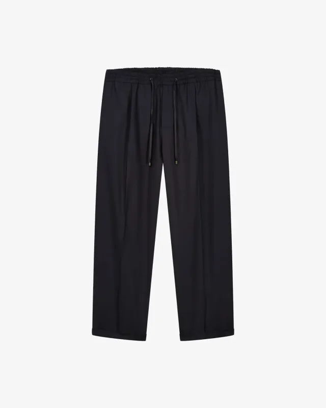 LEBRUN Pantalon Laine Noir Pinces Taille Élastique Super 140's