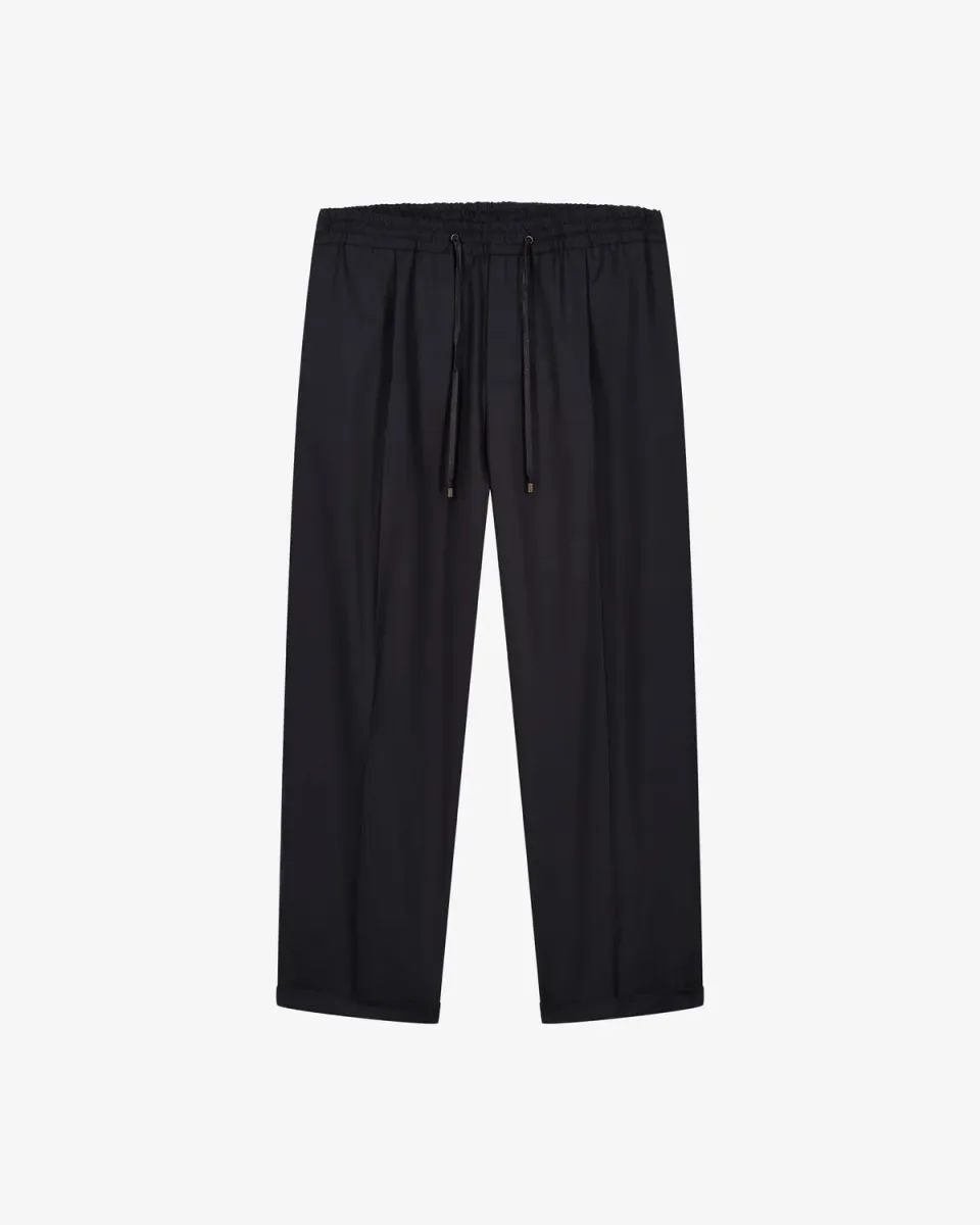 LEBRUN pantalon laine noir plissé taille élastique