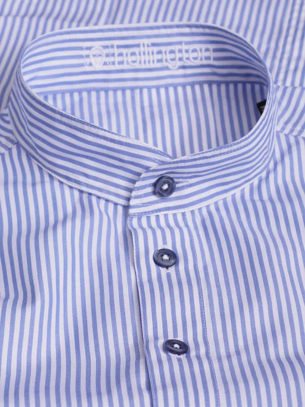 Hollington Luxury chemise col mao rayures bleu ciel