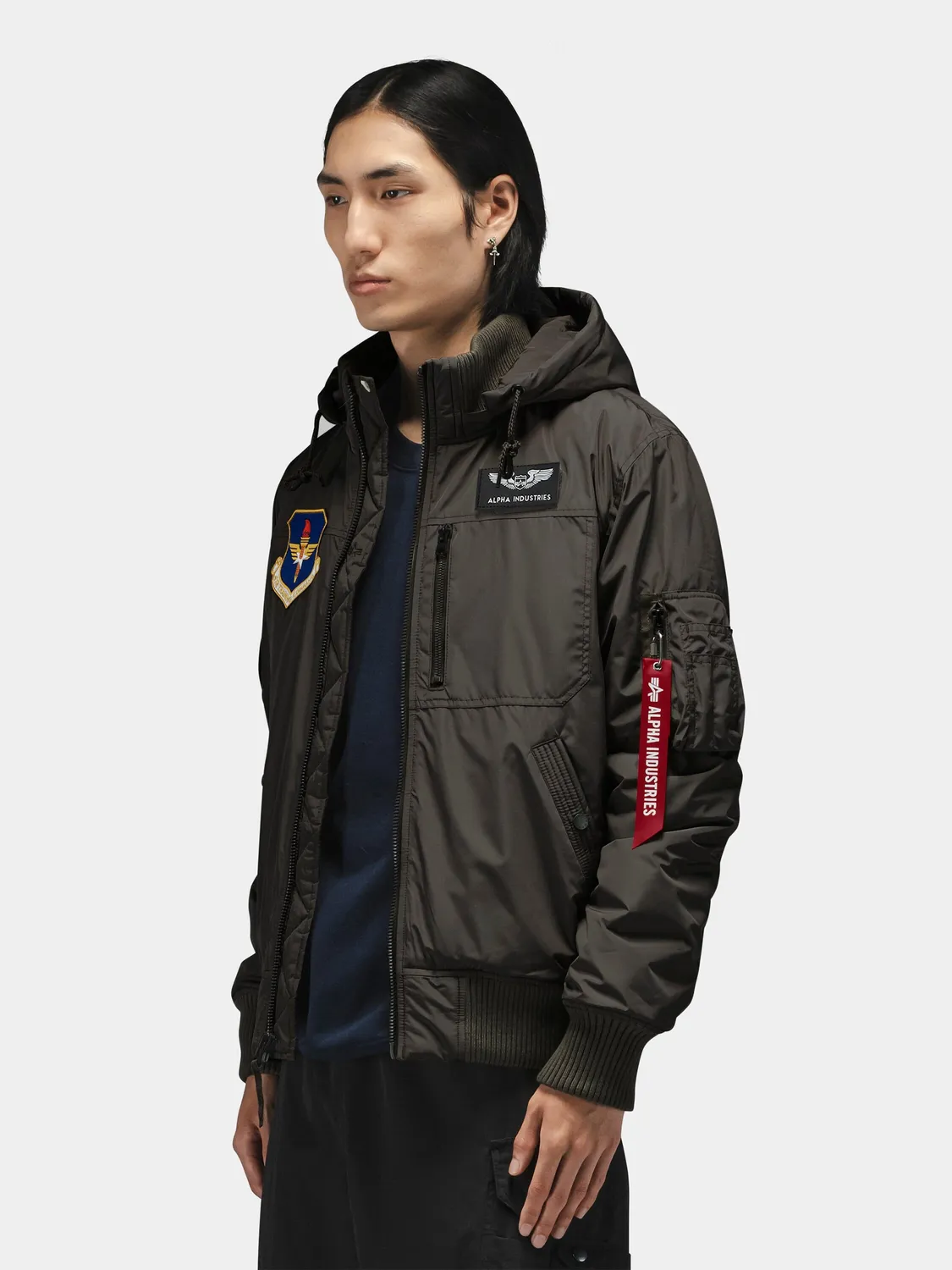 Alpha Industries Patched Hooded Rib bomber noir capuche