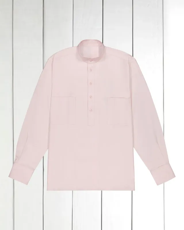 Hollington chemise col mao coton rose coupe droite