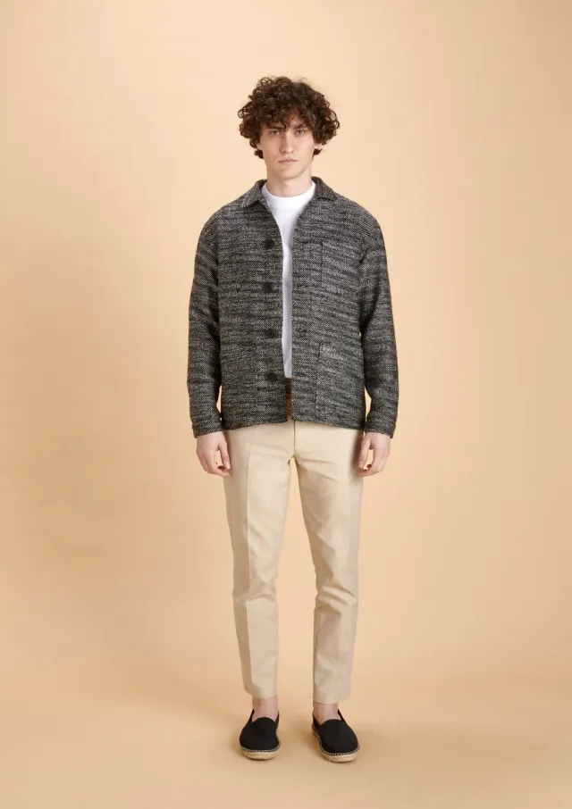 Soubacq Bleu Thistle veste de travail tweed