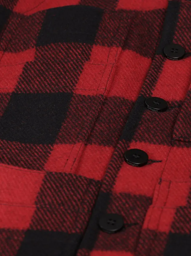 HOLLINGTON gilet 20 poches laine carreaux noir rouge