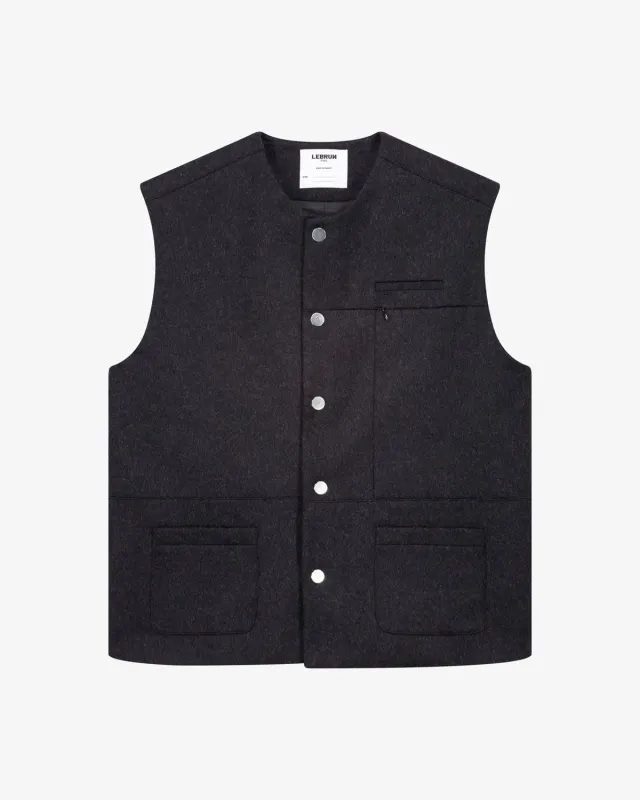 Lebrun veste sans manches gris anthracite laine doublée