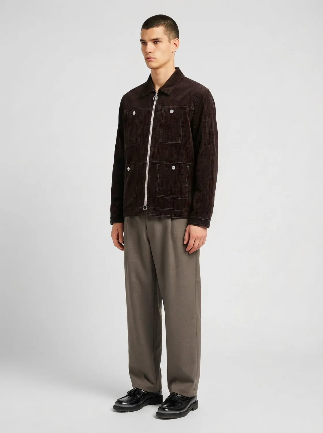 Lebrun Blouson Velours Marron Zippé Homme