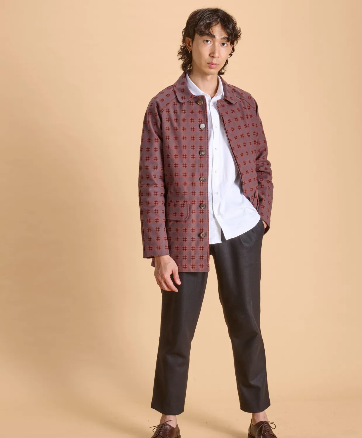 SOUBACQ Boulogne trench gabardine pourpre carreaux