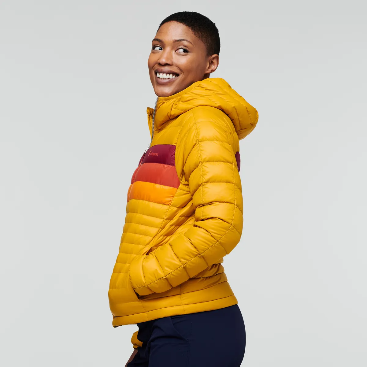Cotopaxi Fuego Hooded Down Jacket doudoune femme Amber Stripes