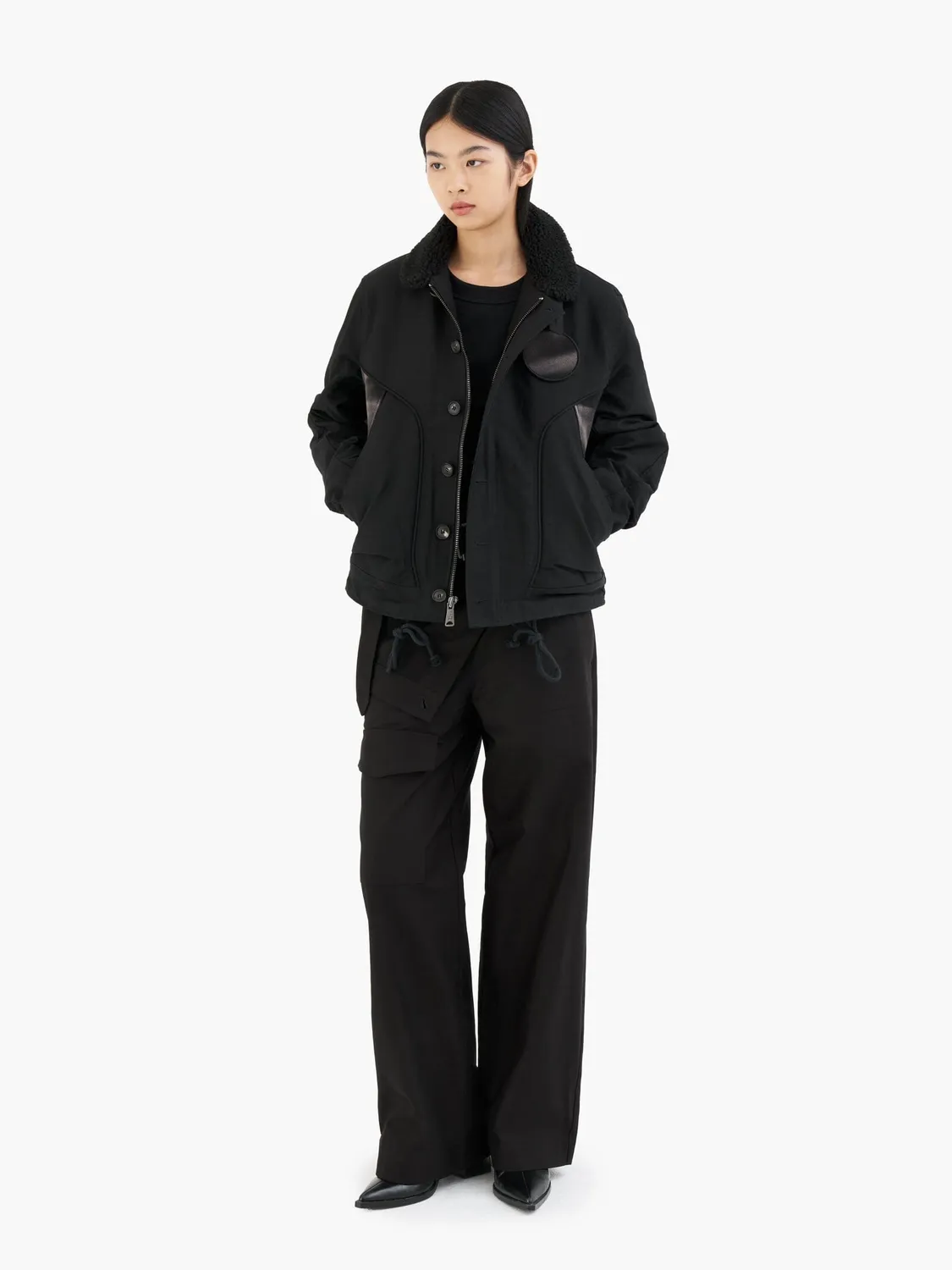 Alpha JiyongKim Double Front pantalon noir ceinture réglable