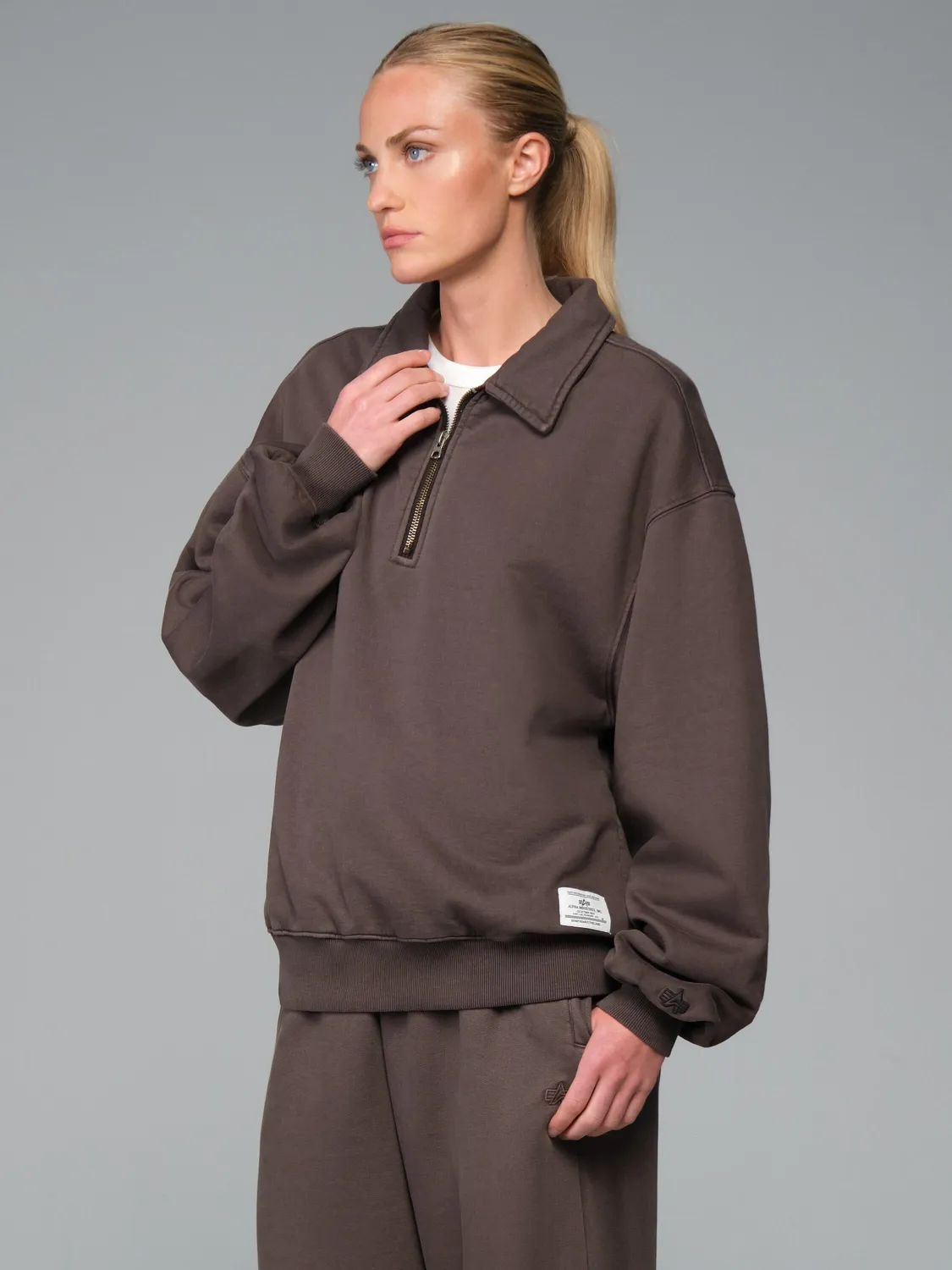 Alpha Industries Essential Battlewash Sweat Zip Hickory Coton