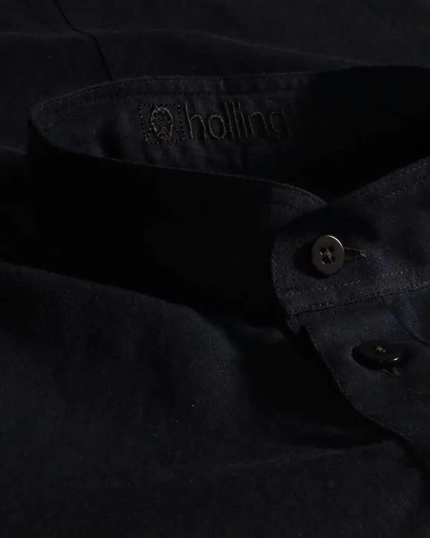Hollington chemise col mao noire lin coton homme