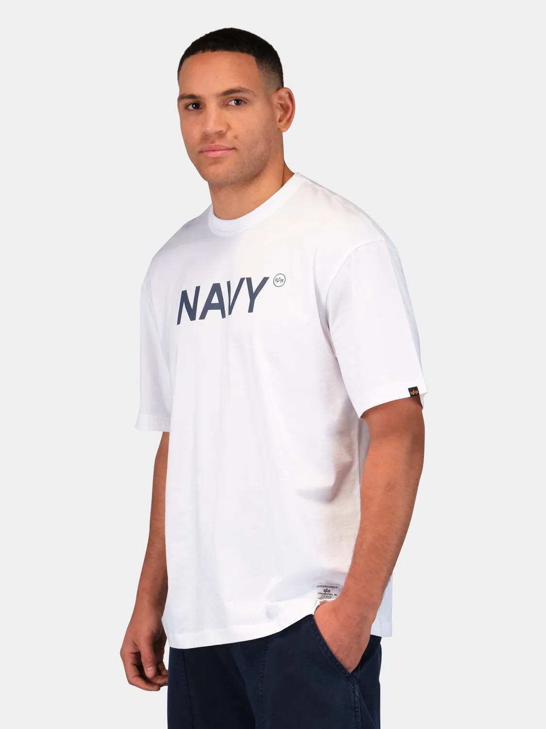Alpha Industries Navy tee-shirt homme blanc relaxed