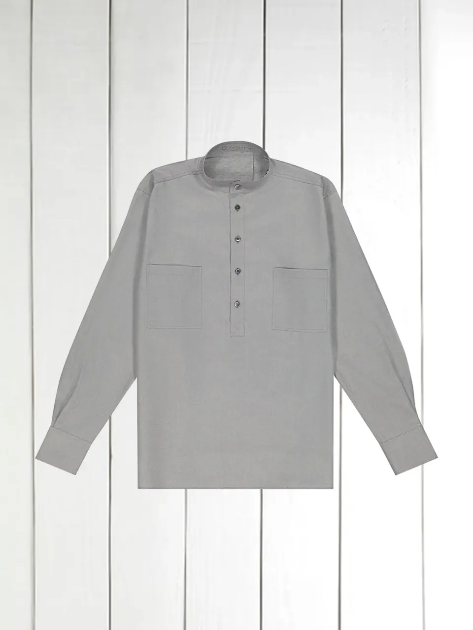 Hollington chemise col mao coton smoke coupe droite
