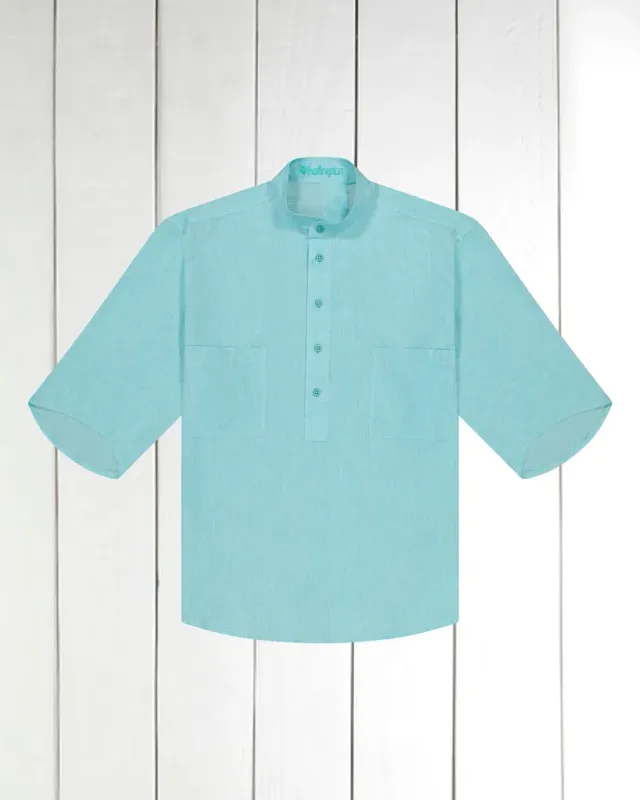 Hollington chemise Deauville col mao lin coton vert menthe