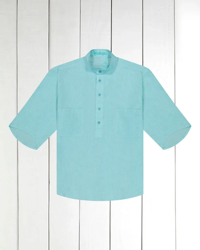 Hollington chemise Deauville col mao lin coton vert menthe