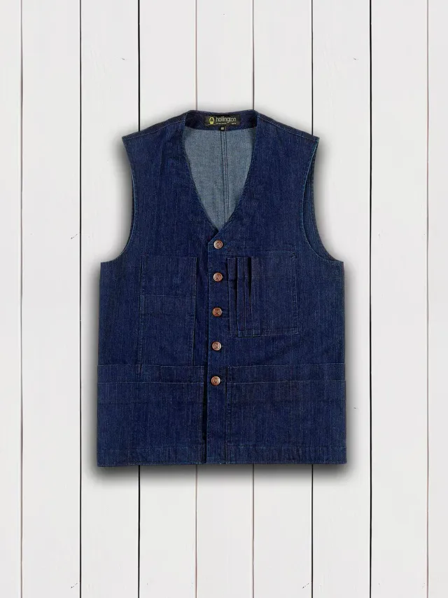 Hollington 20 poches gilet denim indigo extensible bleu 46