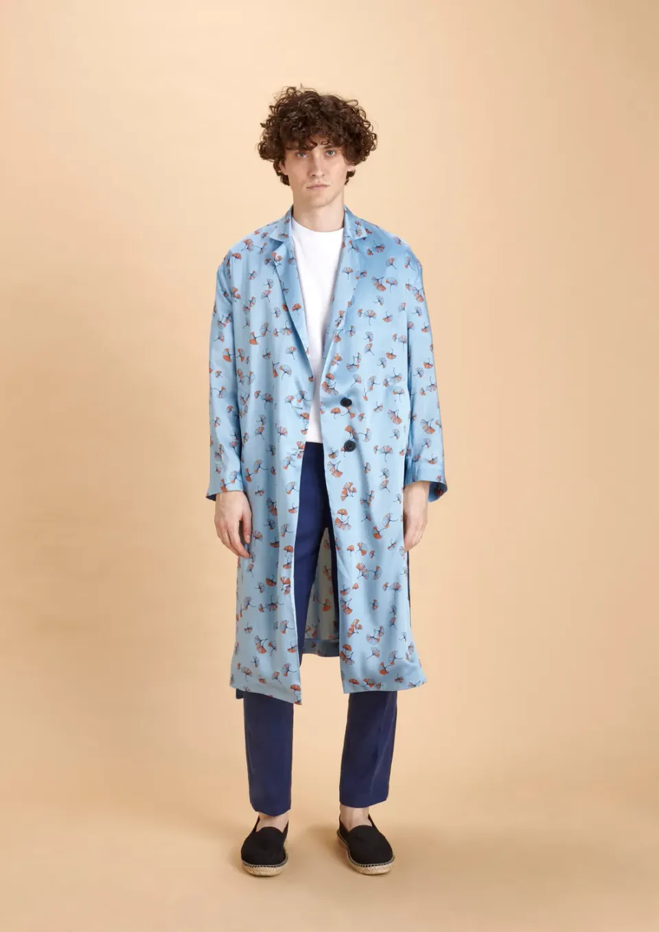 SOUBACQ Ispahan manteau satin soie bleu