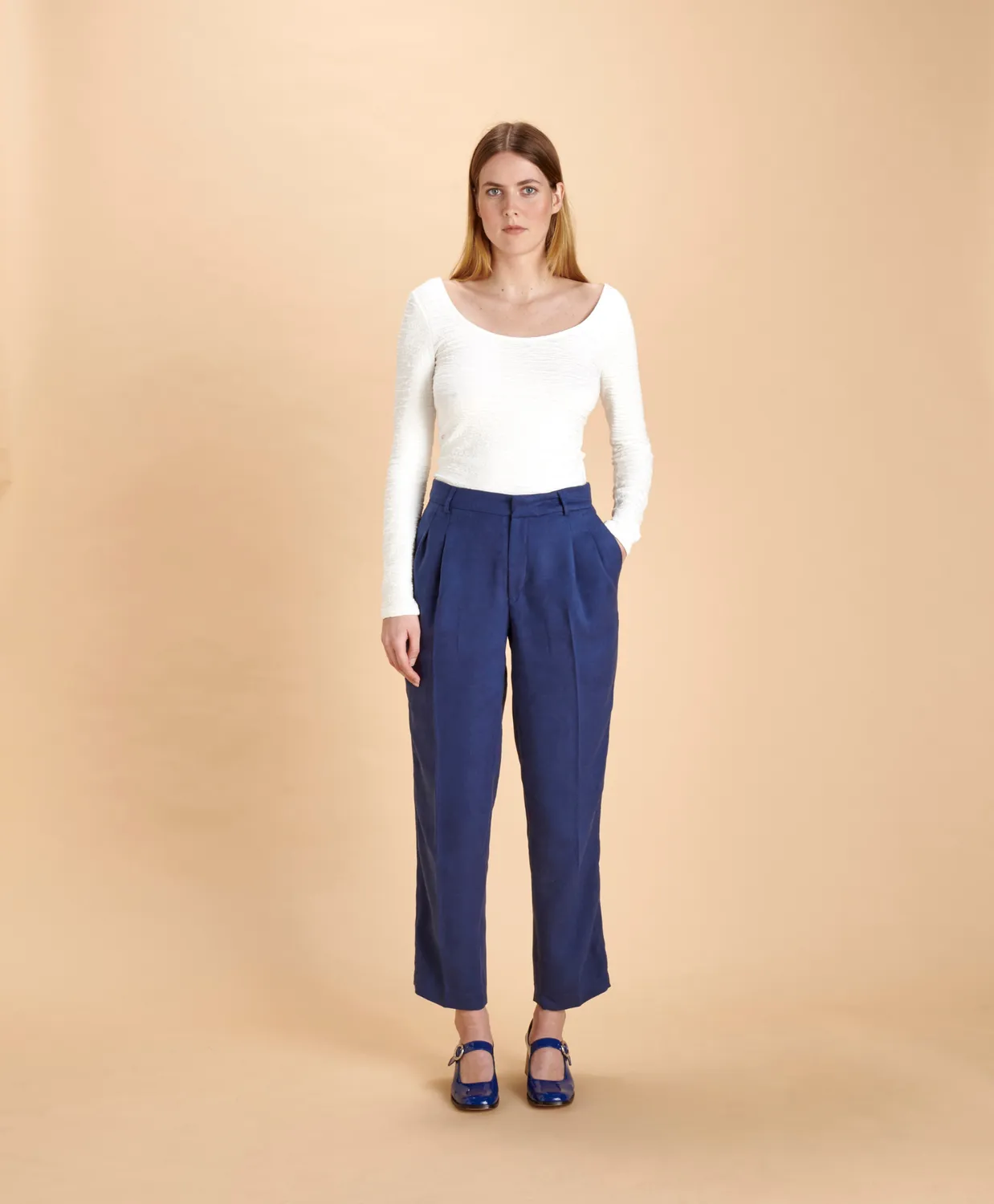 SOUBACQ Le Pantalon Roma femme pantalon alcantara bleu