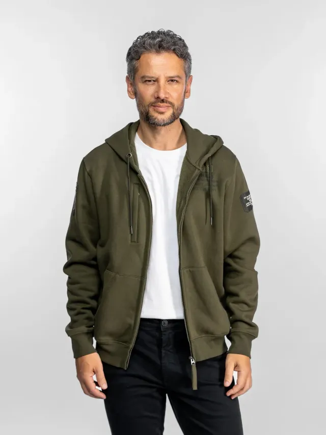 Daytona Tulman sweat capuche zip Kaki coton brossé