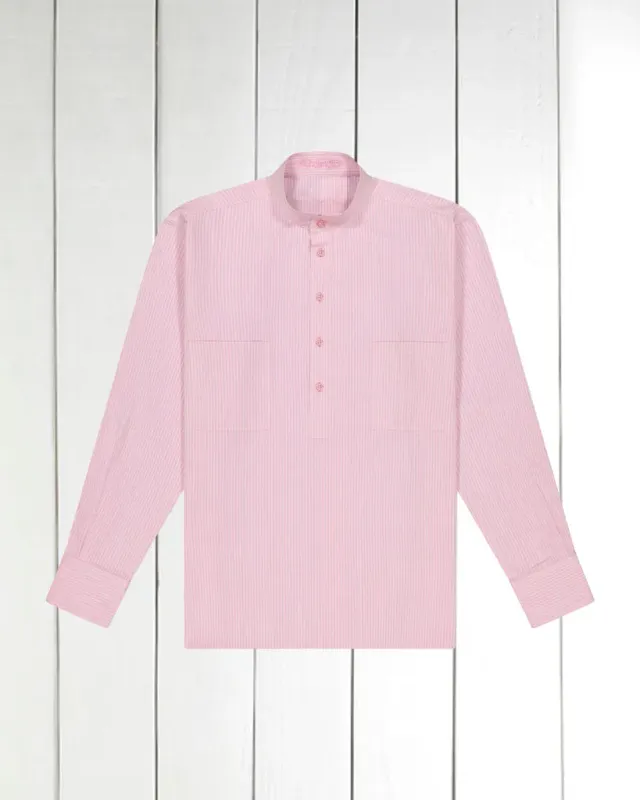 HOLLINGTON chemise col mao seersucker rose coton gaufré