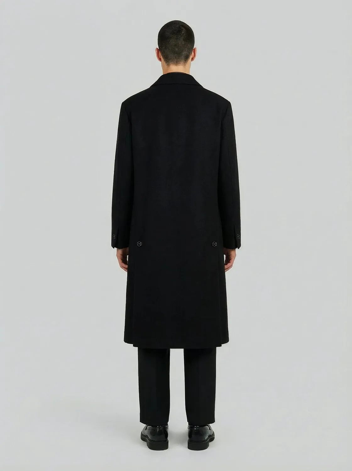 LEBRUN Manteau long laine noir droit
