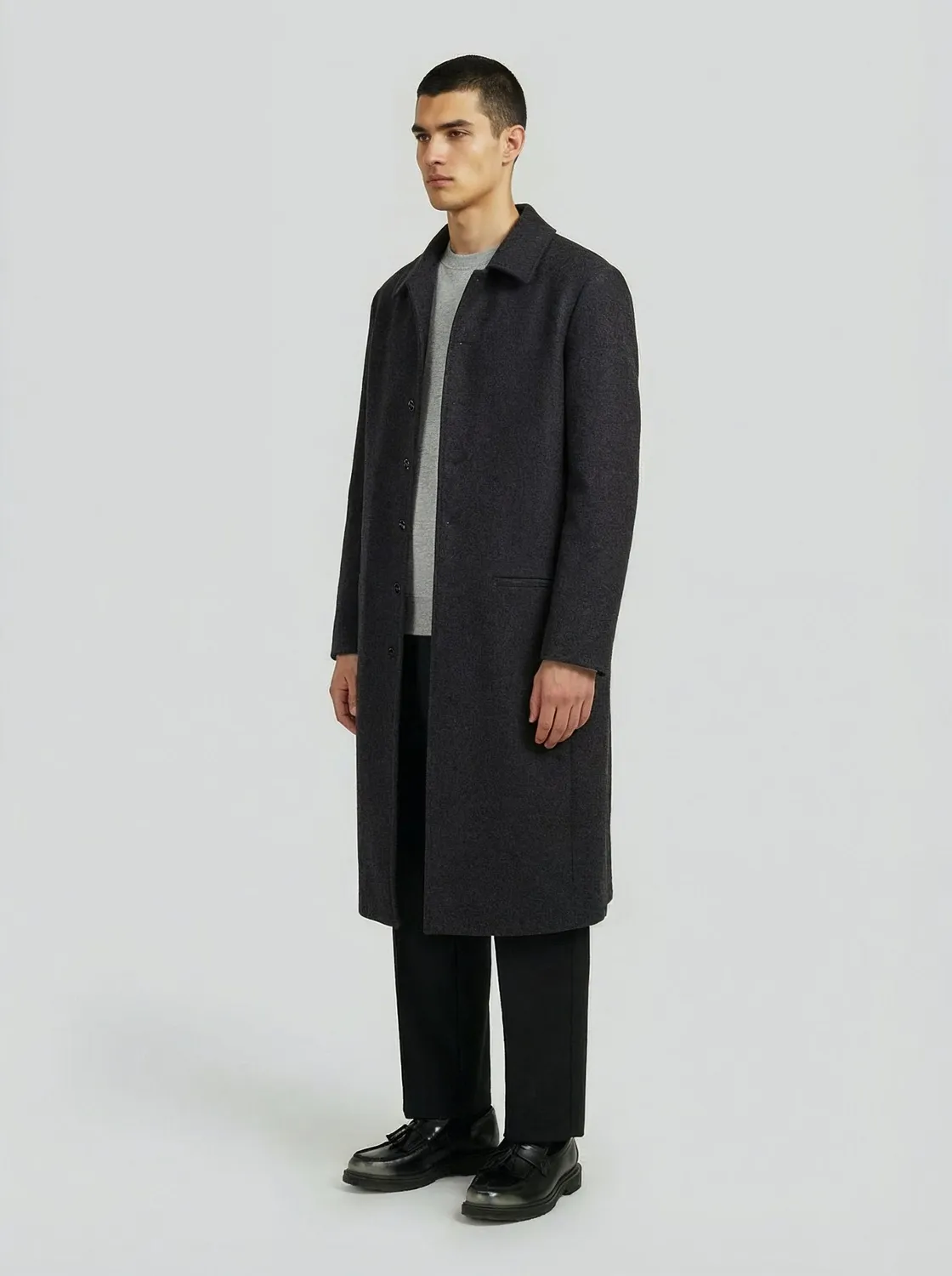 Lebrun Manteau Long Laine Gris Anthracite Homme Pur Laine
