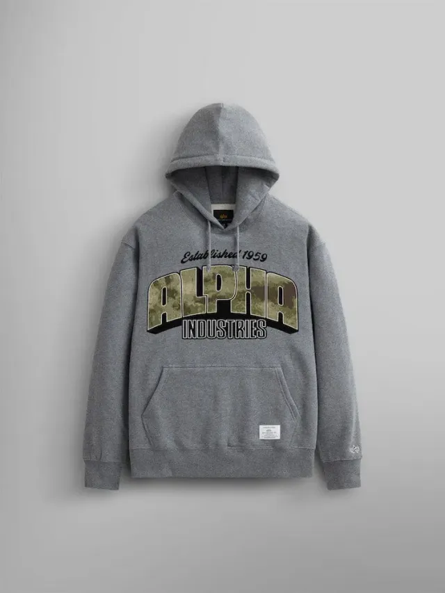 Alpha Industries Camo Logo hoodie coton gris chiné