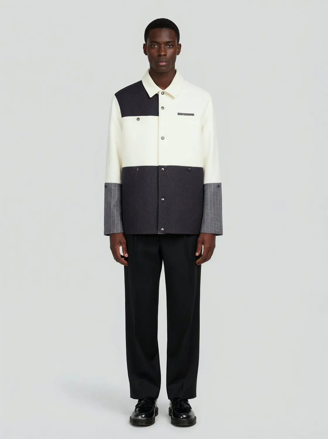 LEBRUN Coach Jacket Laine Cachemire Blanc Gris