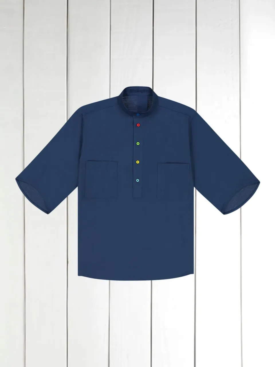 Hollington Deauville chemise coton marine col mao manches courtes