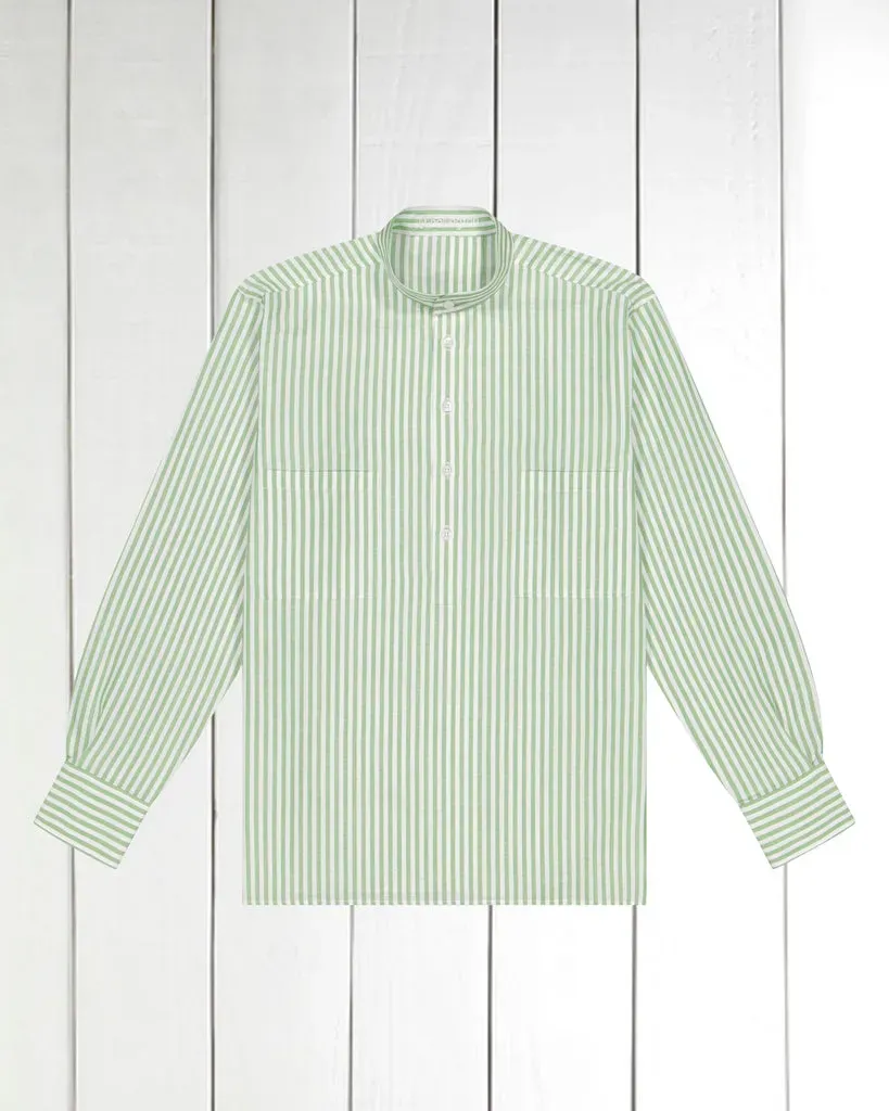 HOLLINGTON chemise col mao rayures vertes coton lin