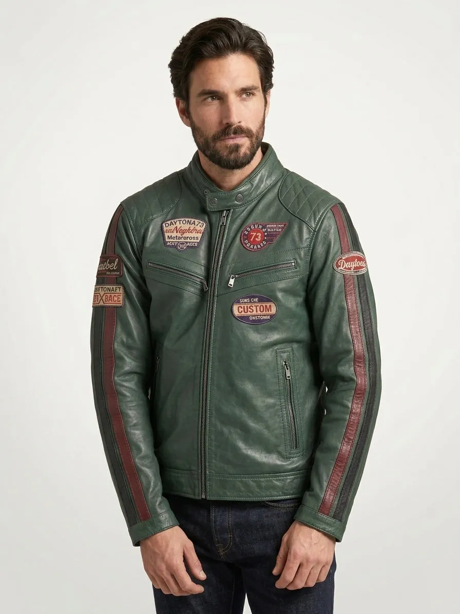 Daytona Clinch blouson cuir homme vert mouton végétal