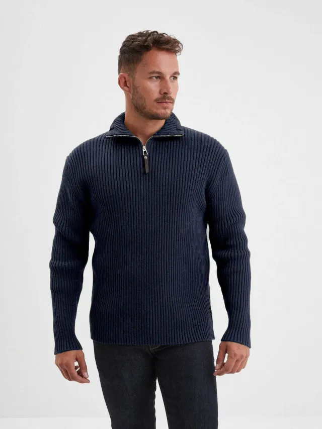 Daytona Moran pull camionneur coton col zippe navy