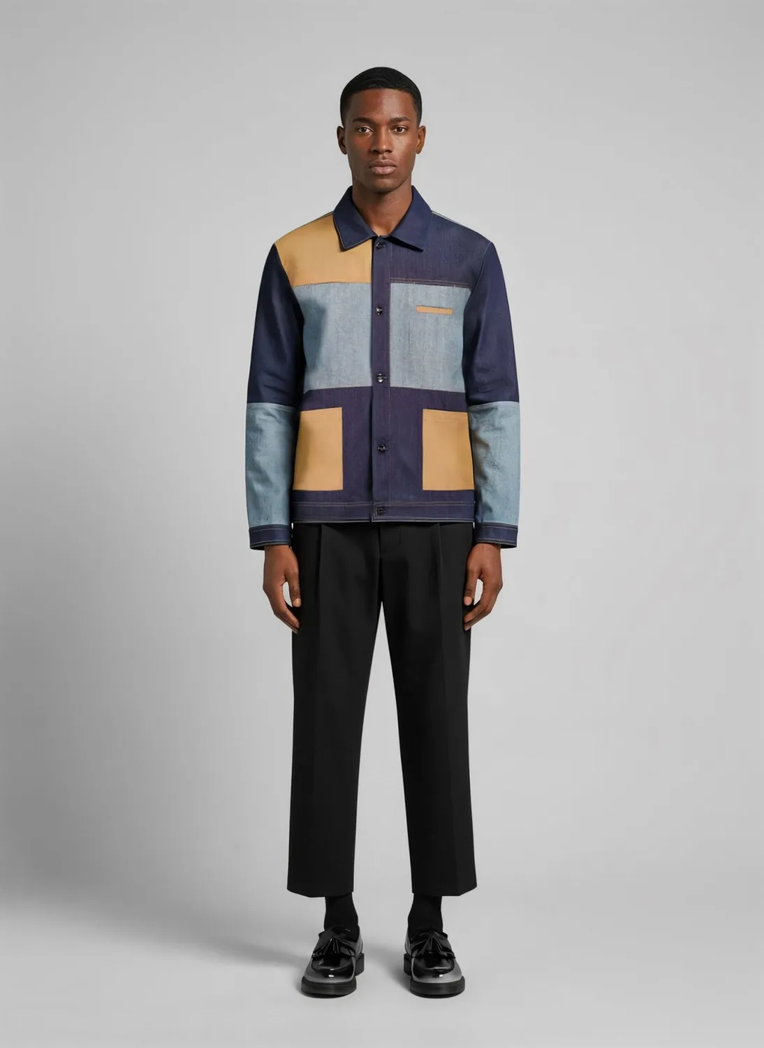 LEBRUN Worker Denim Gabardine Veste Patchwork