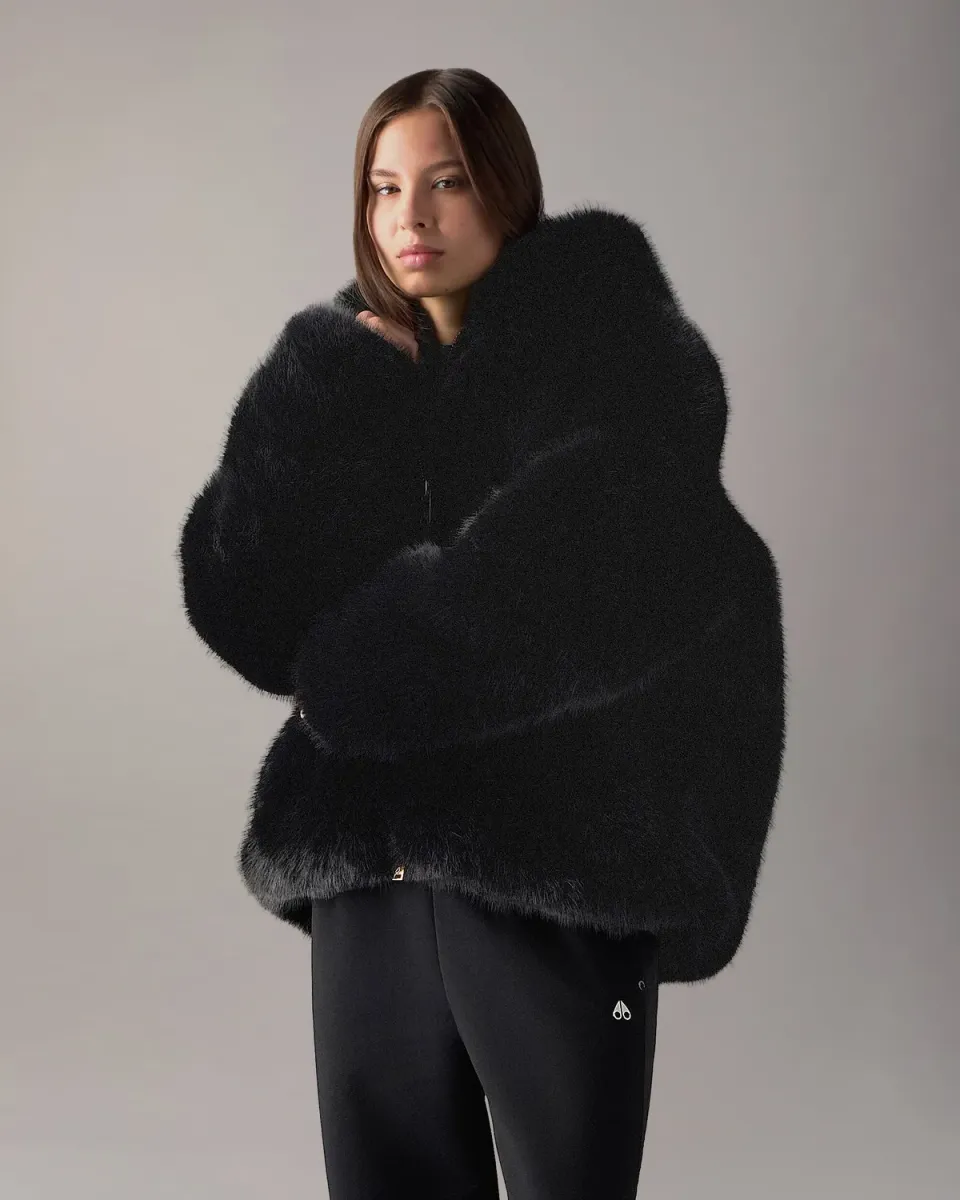 Moose Knuckles Ember Veste Fausse Fourrure Noire Oversize