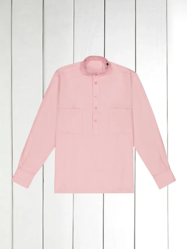 Hollington chemise col mao coton brossé nude coupe droite