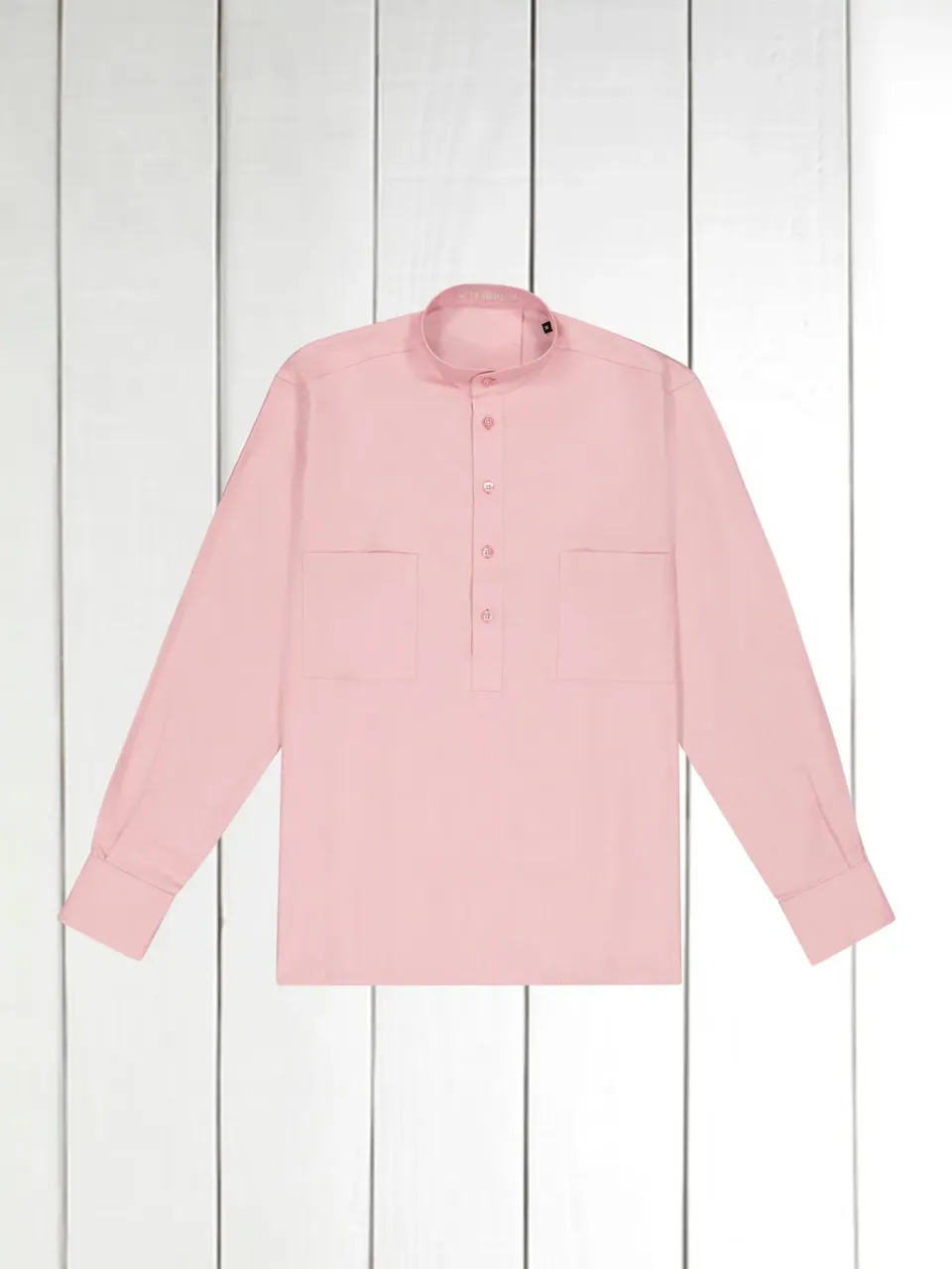Hollington chemise col mao coton brossé nude coupe droite
