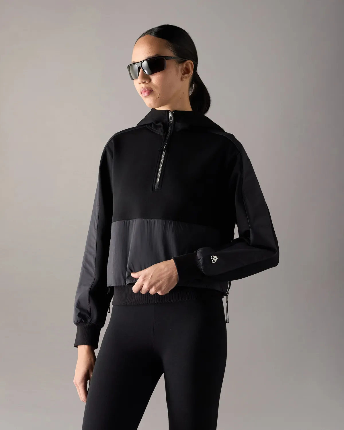Moose Knuckles Mixed Media Hoodie sweat noir structuré