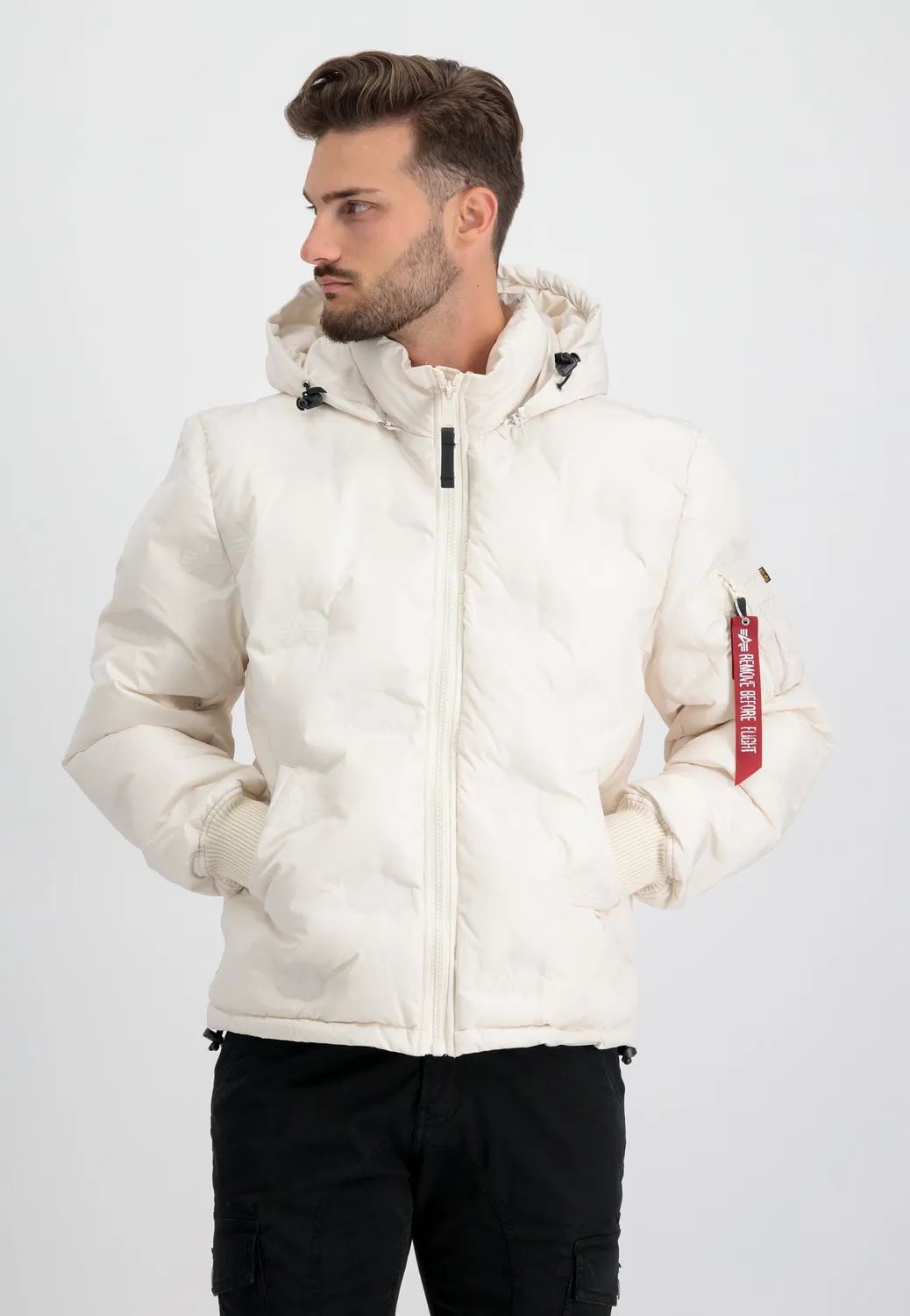 Alpha Industries Hooded Logo Puffer doudoune blanche matelassée