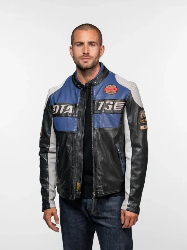 Daytona Findlay blouson cuir racing short blue
