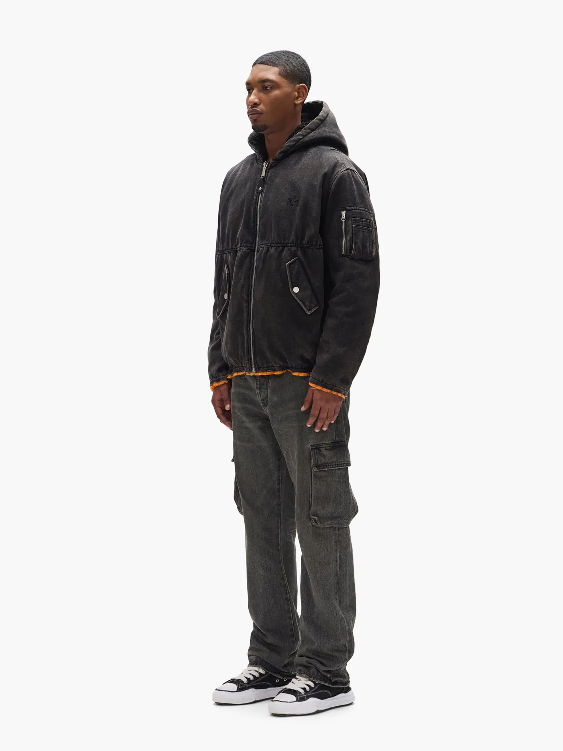 Purple x Alpha Hooded Bomber blouson noir oversize